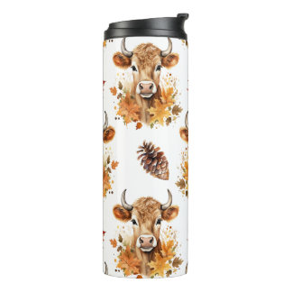 Jersey Cow Fall Leaves Thermal Tumbler