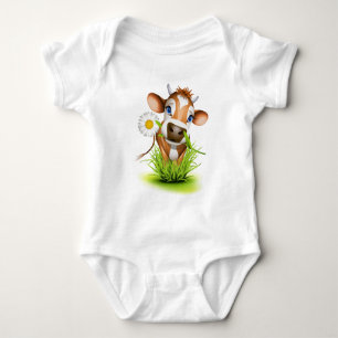 Jersey cow in grass baby bodysuit