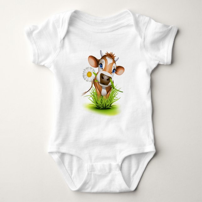 Jersey cow in grass baby bodysuit (Front)
