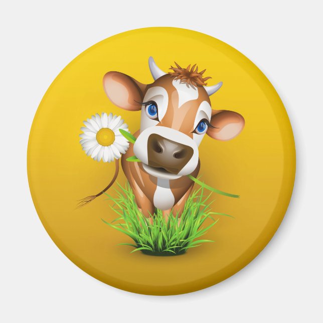 Jersey cow in grass over yellow magnet (Front)