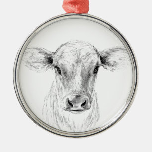 Jersey Cow Pencil Drawing Art Metal Tree Decoration