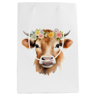 Jersey Cow Wearing Flowers Floral Girl's Birthday Medium Gift Bag