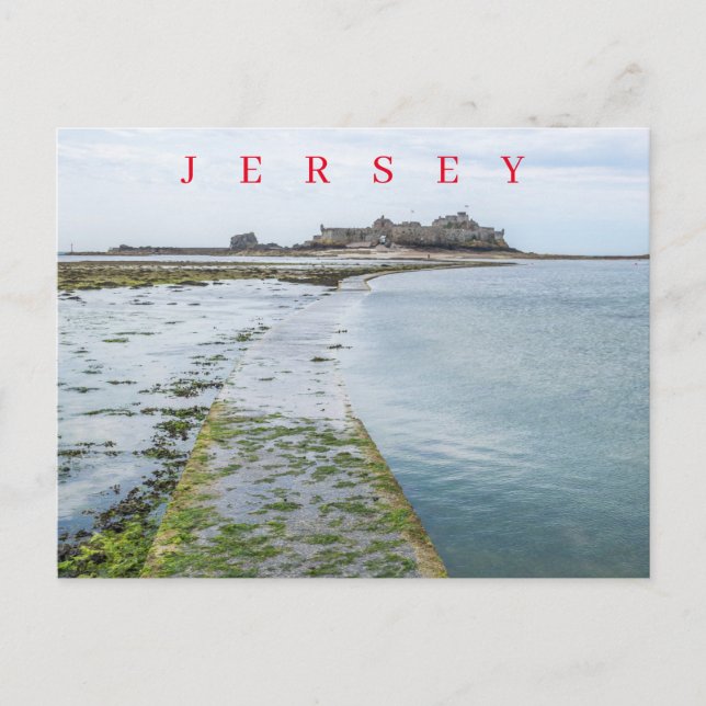Jersey Elizabeth Castle causeway view postcard (Front)