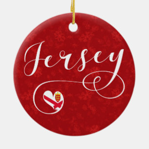 Jersey Flag Heart, Channel Islands Ceramic Tree Decoration