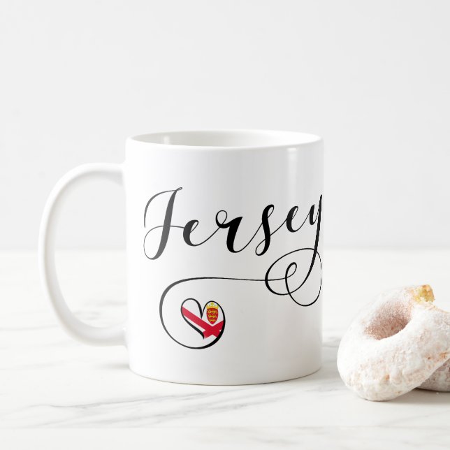 Jersey Flag Heart, Channel Islands Coffee Mug (With Donut)