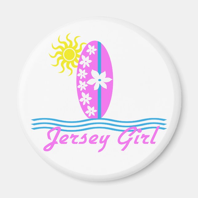 Jersey Girl baby Bodysuit Pink Surfboard W/Sun Magnet (Front)