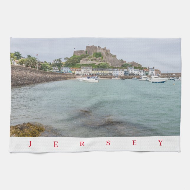 Jersey Mont Orgueil Castle view tea towel (Horizontal)