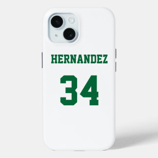 Jersey Name Number White and Green iPhone 15 Case