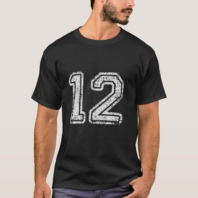 Jersey Number 12 Twelve Football Number Sport Gift T-Shirt (Front)