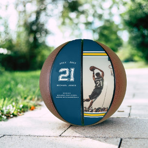 Jersey Number   Blue & Gold Graduation Monogram Basketball