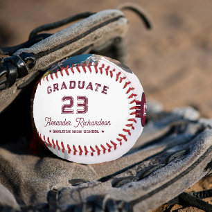 Jersey Number Burgundy Red Graduation Monogram Baseball