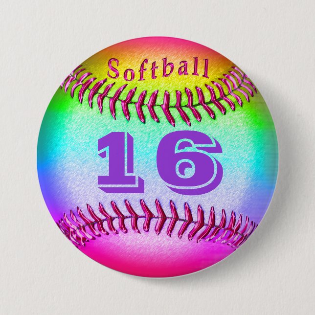 Jersey NUMBER on Softball Buttons Pins for Girls (Front)