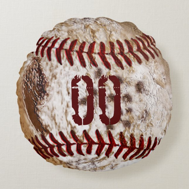 Jersey NUMBER Round Dirty Baseball Pillows (Front)