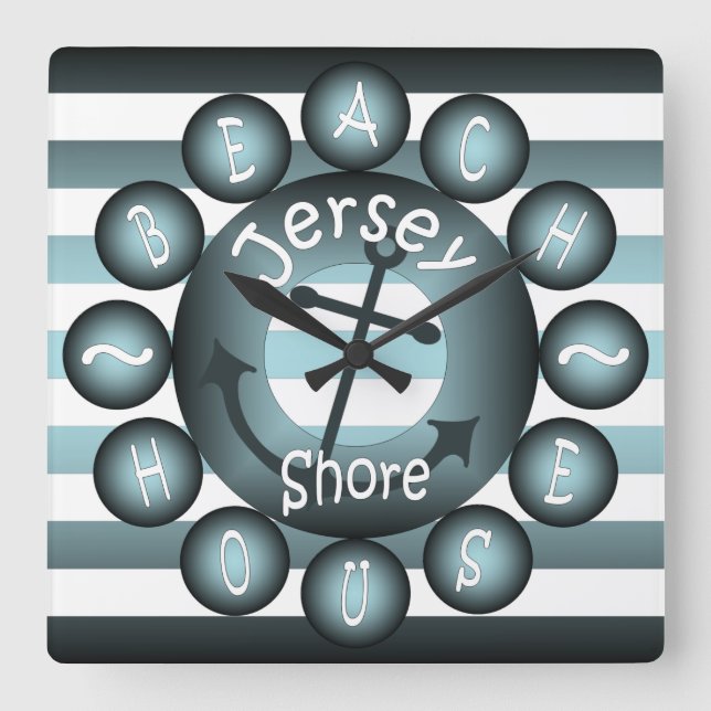 “Jersey Shore” ~ “Beach House” ~ “Summer House” ~ Square Wall Clock (Front)