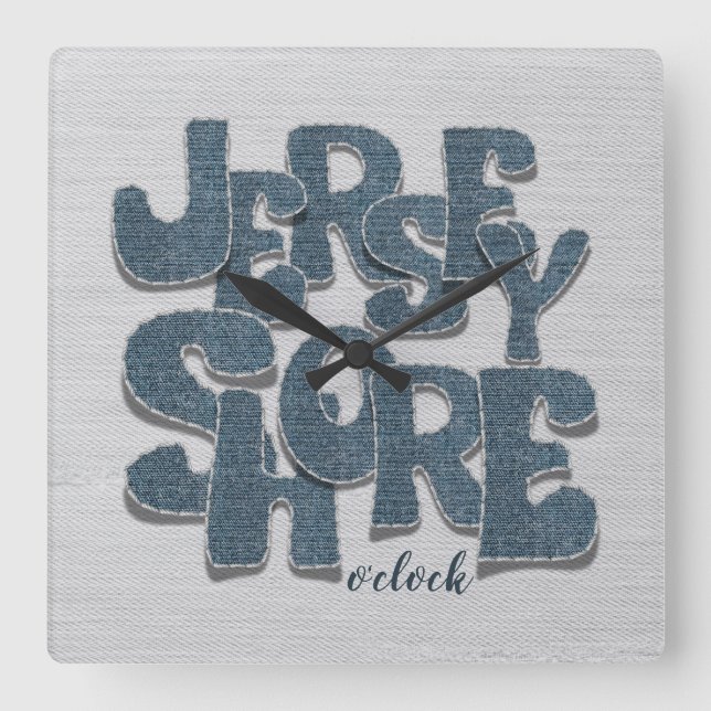 Jersey Shore Denim Letter Square Wall Clock (Front)