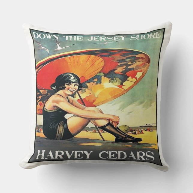 Jersey Shore Harvey Cedars Poster Throw Pillow (Front)