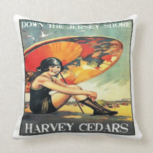 Jersey Shore Harvey Cedars Poster Throw Pillow