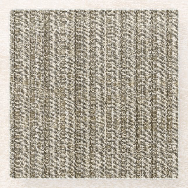 Jersey Stripe Knit Pattern in Soft Beige Glass Coaster (Front)