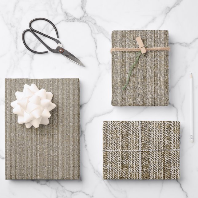 Jersey Stripe Knit Pattern in Soft Beige Wrapping Paper Sheet (Front)