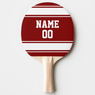 Jersey Style Maroon and White Personalised Ping Pong Paddle