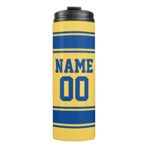 Jersey Style Yellow & Blue Custom Name and Number Thermal Tumbler