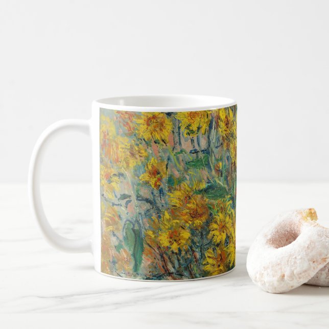 Jerusalem Artichoke Flowers by Claude Monet Coffee Mug (With Donut)