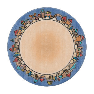 Jerusalem At Last Judaica Glass Serving and Cutting Board