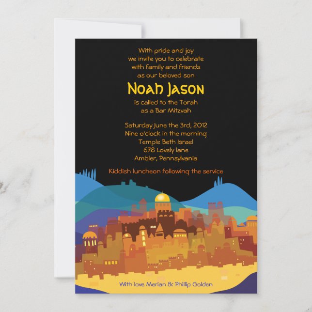 JERUSALEM CITY of GOLD Bar Bat Mitzvah Invitation (Front)