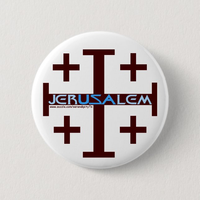 Jerusalem Cross 6 Cm Round Badge (Front)