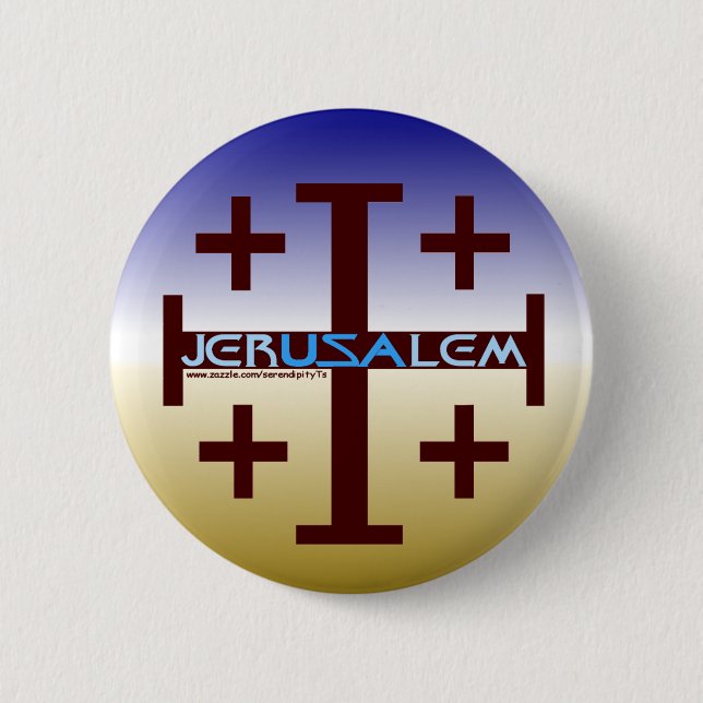 Jerusalem Cross 6 Cm Round Badge (Front)