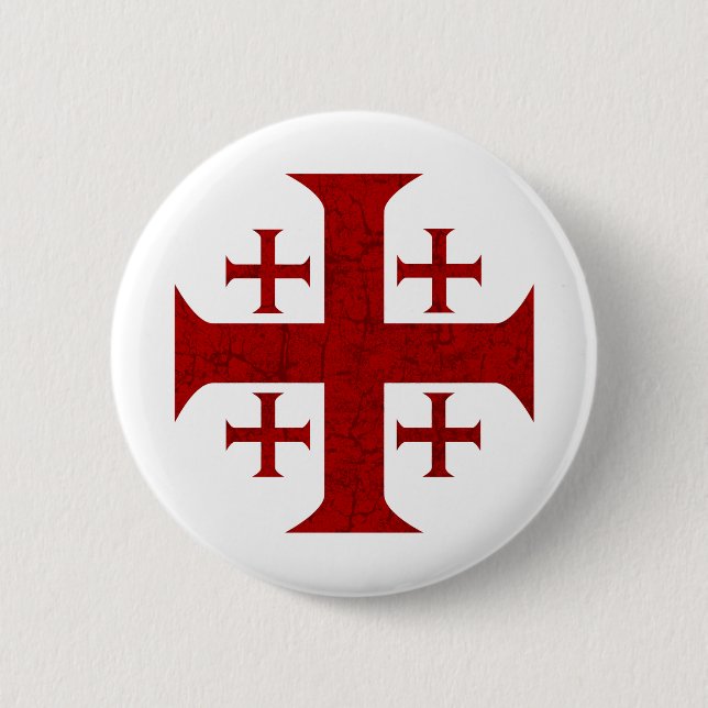 Jerusalem Cross, Distressed 6 Cm Round Badge (Front)