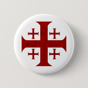 Jerusalem Cross, Distressed 6 Cm Round Badge