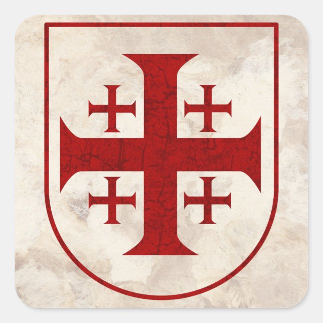 Jerusalem Cross, Distressed Square Sticker (Front)
