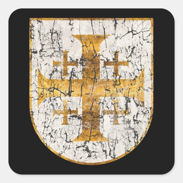 Jerusalem Cross, Distressed Square Sticker (Front)