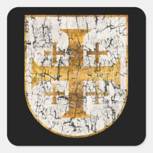Jerusalem Cross, Distressed Square Sticker
