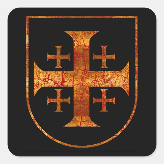 Jerusalem Cross, Distressed Square Sticker (Front)