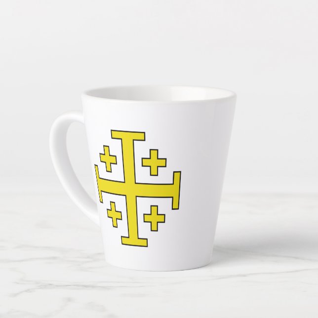 Jerusalem Cross Five‑Fold Cross of Christ Latte Mug (Left Angle)