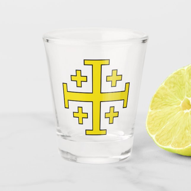 Jerusalem Cross Five‑Fold Cross of Christ Shot Glass (Front)