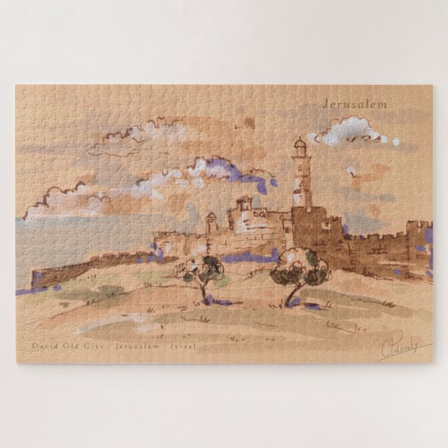 Jerusalem David Old City Painting Landscape Art  Jigsaw Puzzle (Horizontal)