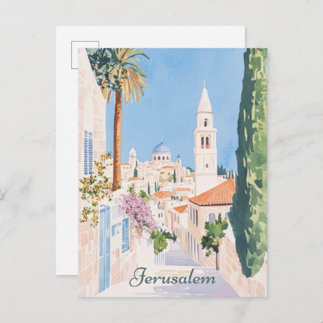 Jerusalem Gouache Paint Illustration Travel Postcard (Front/Back)