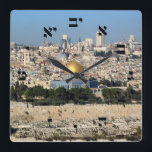 Jerusalem - Hebrew Script Lettering Square Wall Clock<br><div class="desc">"Jewish Expressions, " offers a shopping experience as you will not find anywhere else. Welcome to our store. Tell your friends about us and send them our link:  http://www.zazzle.com/YehudisL?rf=238549869542096443*</div>