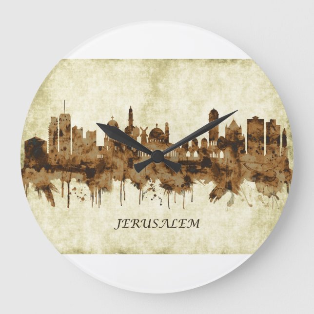 Jerusalem Israel Cityscape Large Clock (Front)