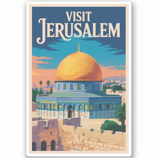Jerusalem Israel Illustration Travel Art Vintage (Front)