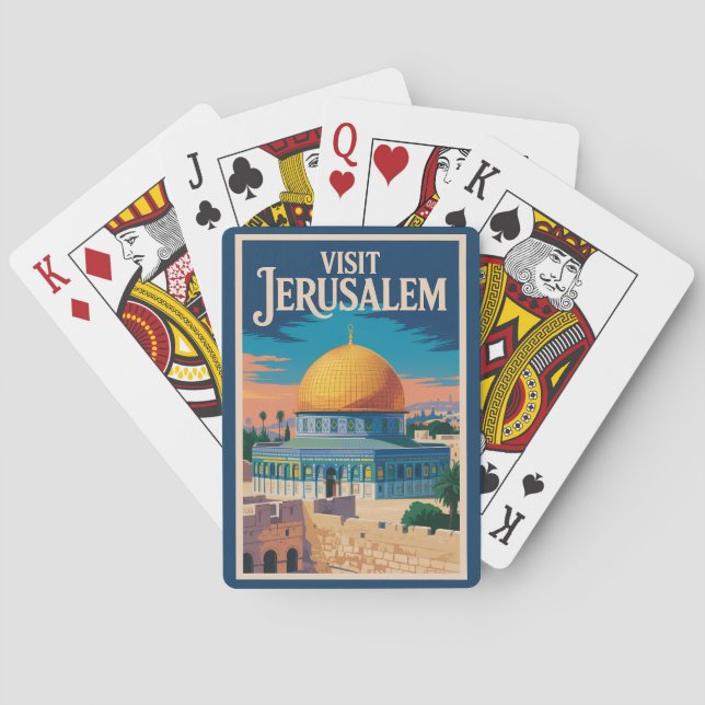 Jerusalem Israel Illustration Travel Art Vintage Playing Cards (Back)
