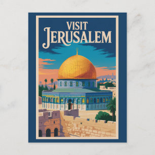 Jerusalem Israel Illustration Travel Art Vintage Postcard