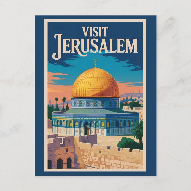 Jerusalem Israel Illustration Travel Art Vintage Postcard (Front)