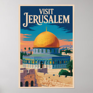 Jerusalem Israel Illustration Travel Art Vintage Poster