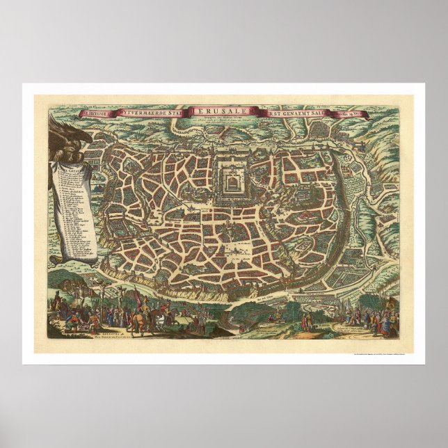Jerusalem Israel Map 1660 Poster (Front)