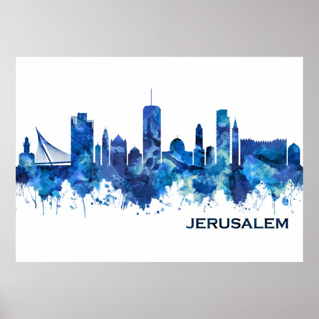 Jerusalem Israel Skyline Blue Poster (Front)