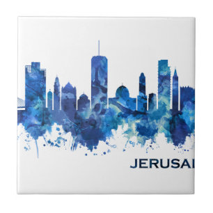 Jerusalem Israel Skyline Blue Tile